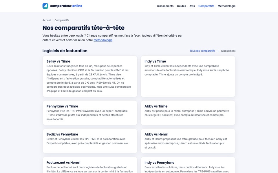Comparatifs tête-à-tête entre logiciels de facturation